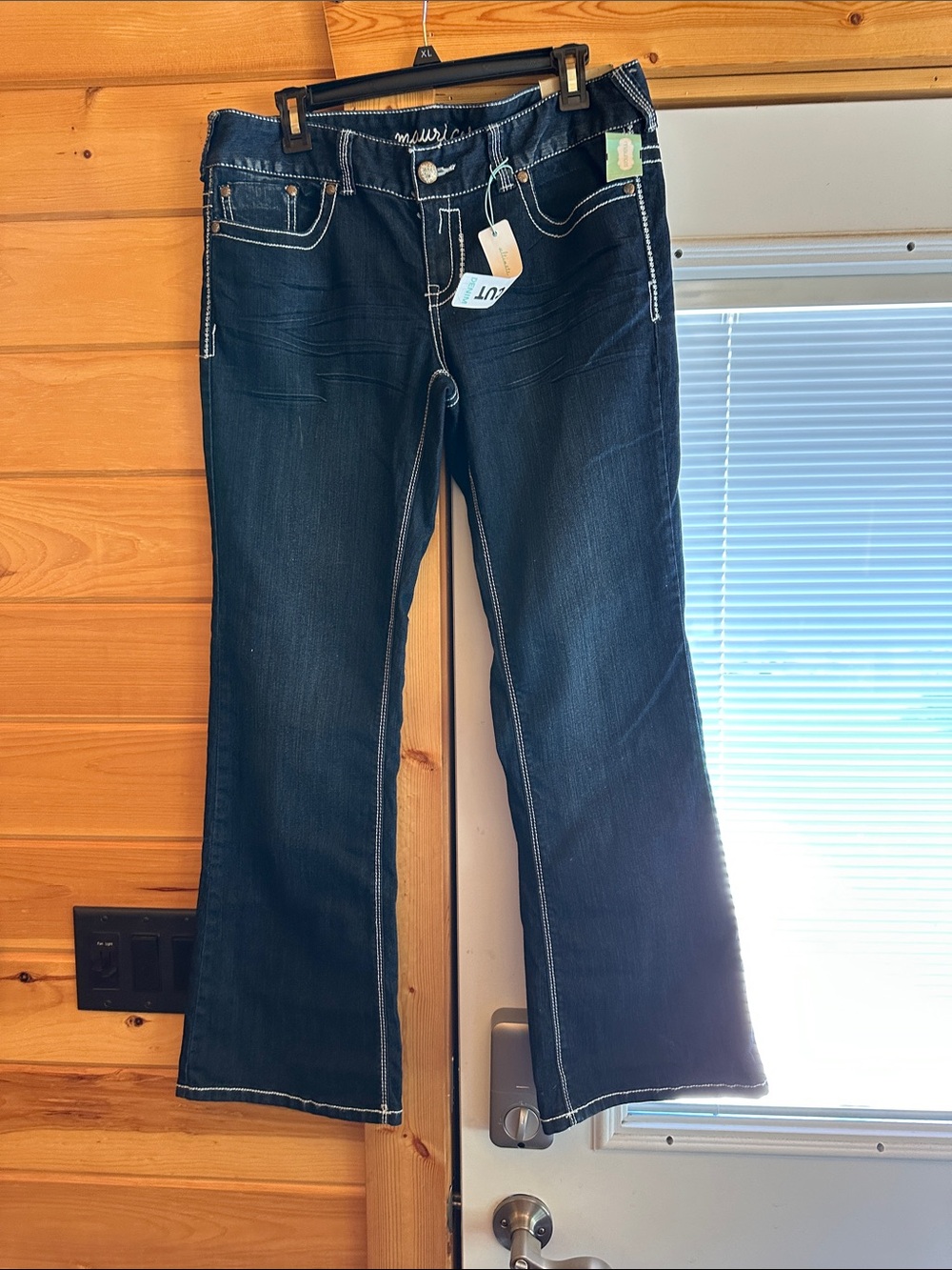 Maurices Dark Blue Flare Jeans with Contrast Stitching